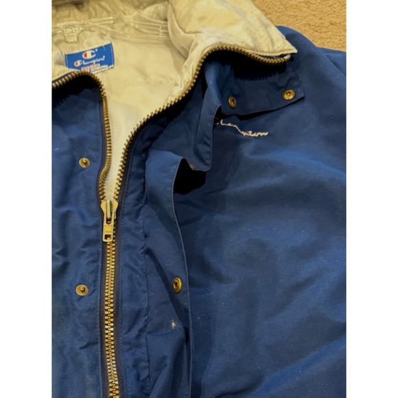 Vintage Champion Jacket Hoodie Medium Parka Zip Snap Closure Fully Lined Blue - Picture 11 of 14